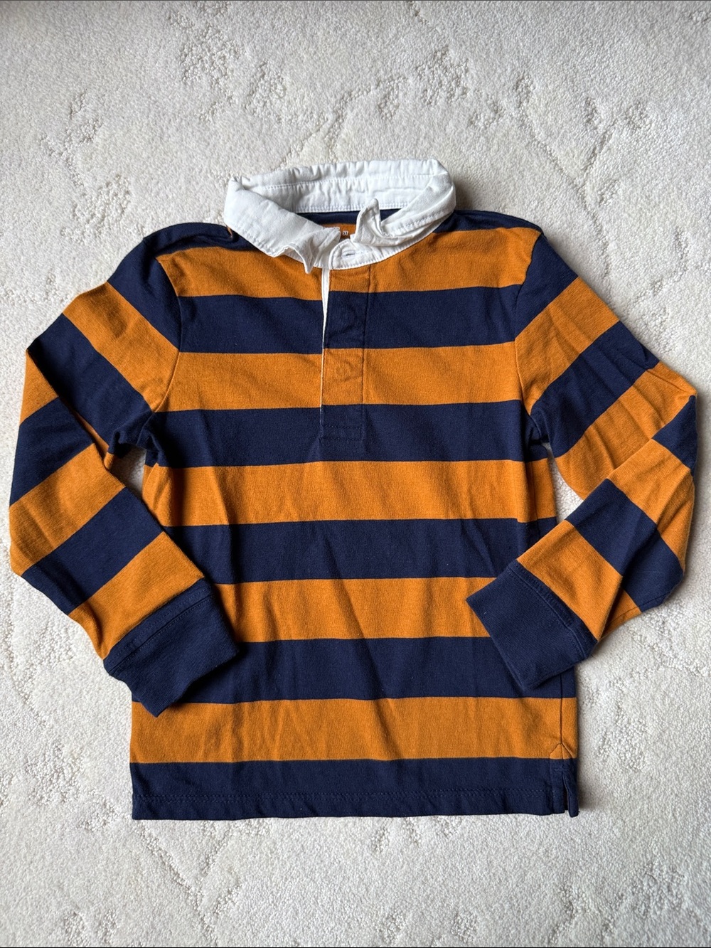 5T Cat & Jack Collar Neck Striped Rugby Sweater - Navy and Orange